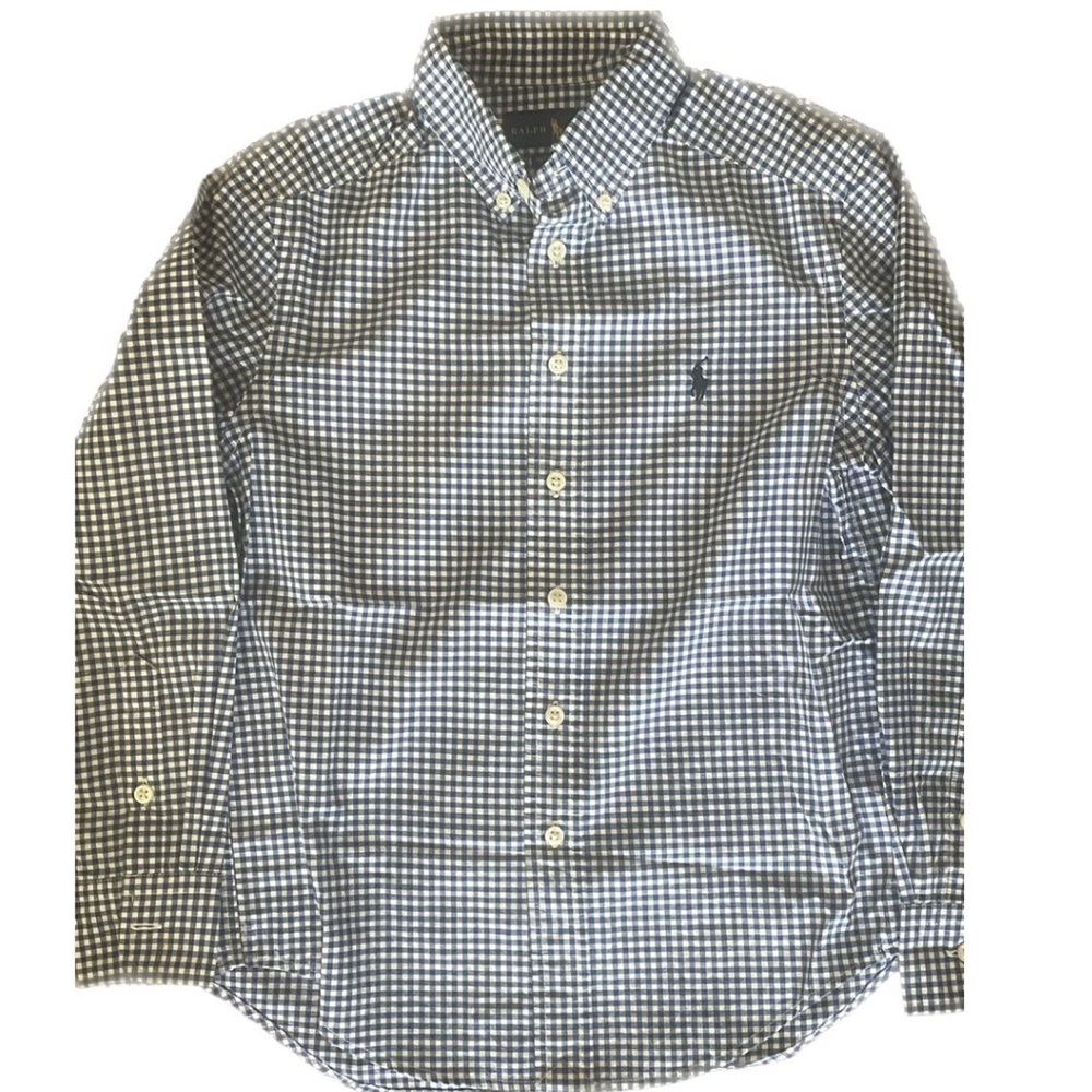 Ralph Lauren boys checkered blue button up (never warn)